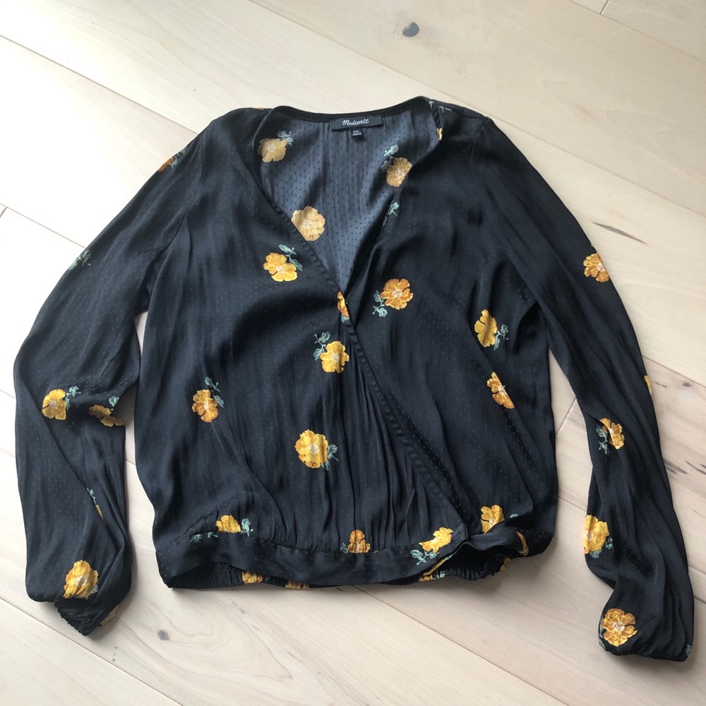 Madewell black floral blouse.